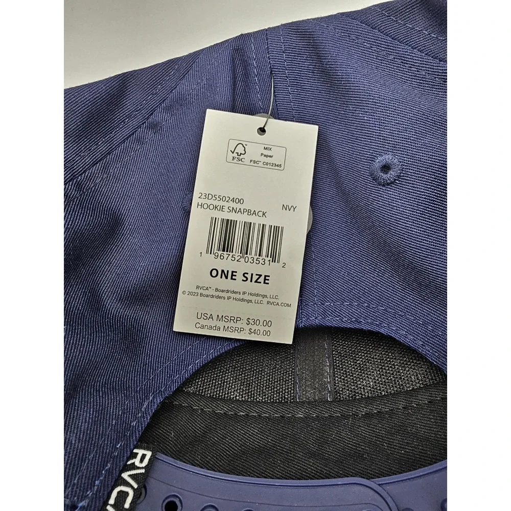 NWT RVCA Hookie‎ Twill Snapback Hat Cap Skateboarding Surfing Street Wear Blue - Picture 3 of 3